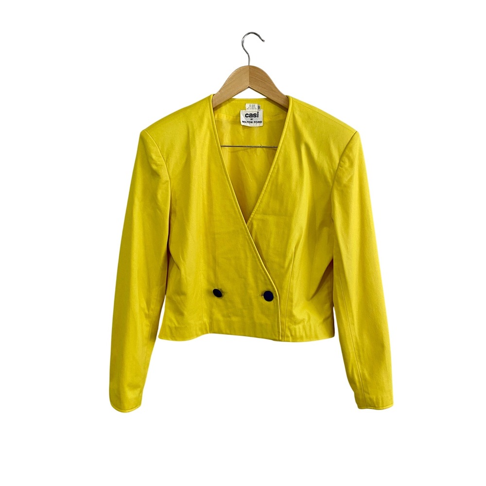 Vintage casi by Milton‎ Ford Yellow Cropped Blazer Jacket Blue Buttons Size 12